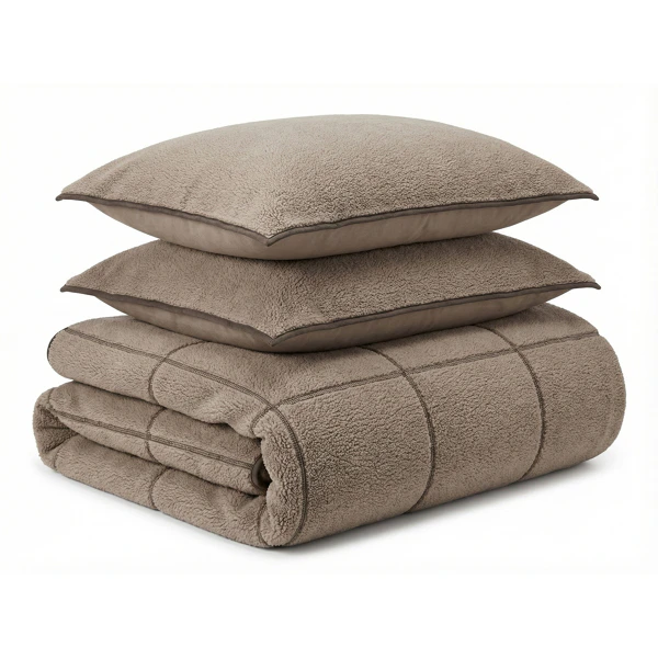 Capa de Edredão Teddy Trim Taupe 240 x 200/220