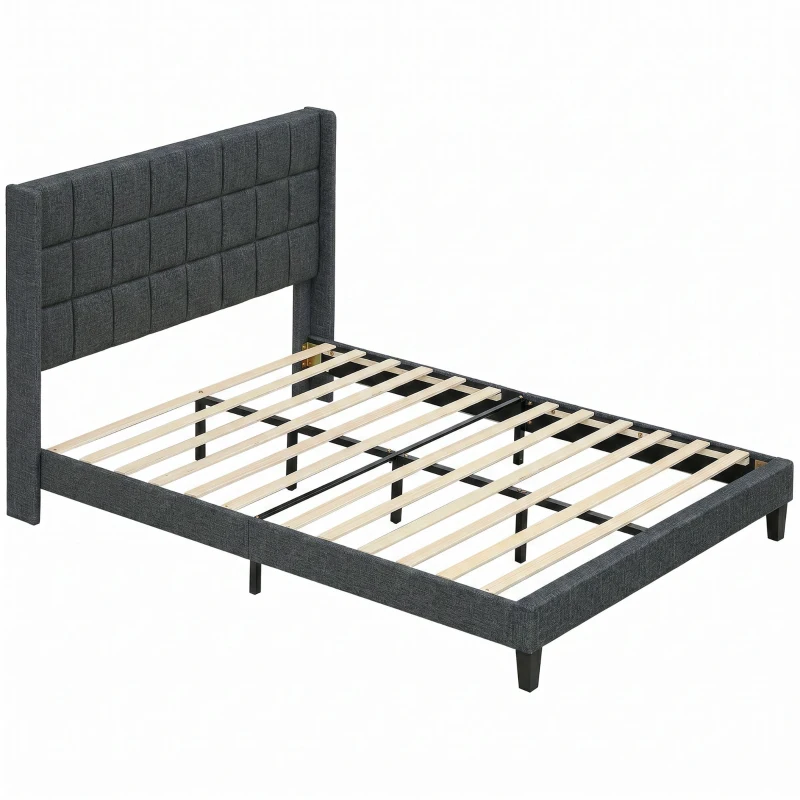 Cama de Casal Cinza com Cabeceira Estofada