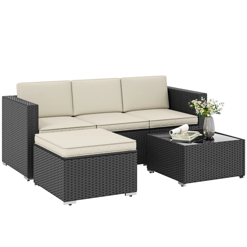 Conjunto de Móveis de Jardim em Vime 3 Peças Preto/Bege