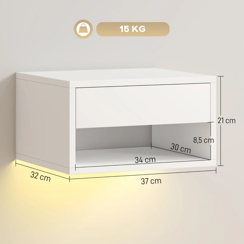 Conjunto de 2 Mesas de Cabeceira Suspensas com LED - Image 4