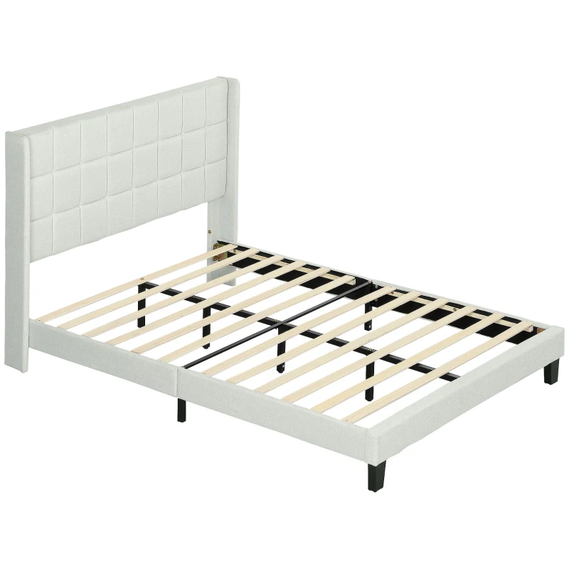 Cama de Casal Bege com Cabeceira Estofada